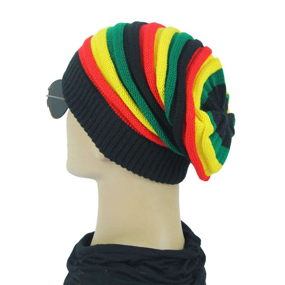 Colorful striped wool hat with trendy design for outdoor warmth and style.