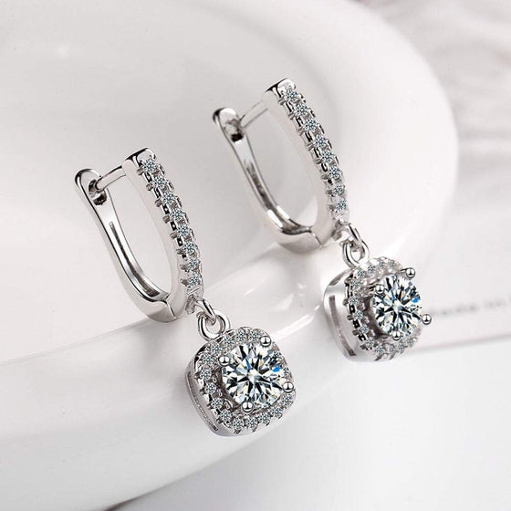 Diamond Inlaid Short Hollow Zircon Earrings with Copper-White Gold Plating