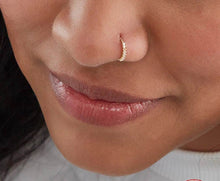  Sterling Silver Diamond Body Piercing Jewelry Nose Ring on woman.