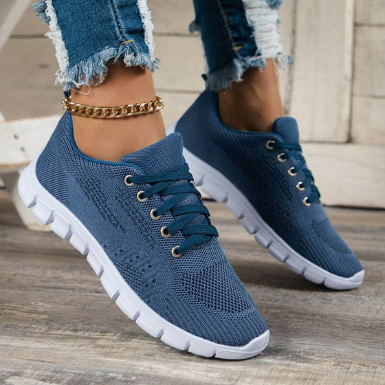 Fashion blue running soft bottom comfortable women's shoes with mesh lining and wedge heel.