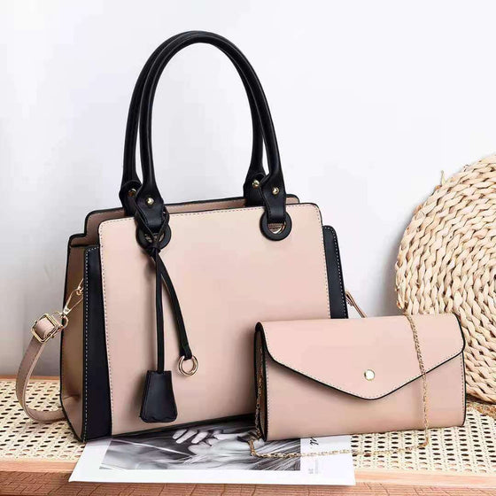 Trendy women's fashion handbags with shoulder strap, beige and black, stylish and durable.