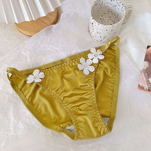  Silky embroidered floral low waist women's briefs in yellow.