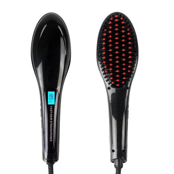 Paddle Brush Hair Straightener with digital display for customizable heat settings.