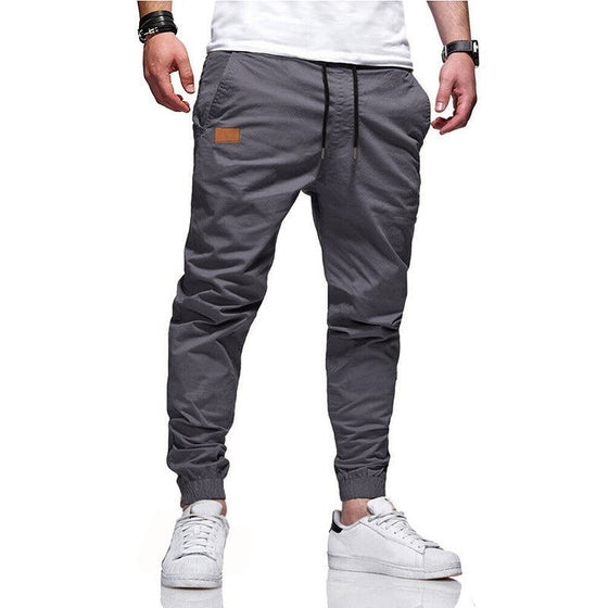 Youth Fashion Casual Tether Loose Cargo Ankle Banded Pants in gray, straight-leg design, cotton blend, stylish for casual and athletic wear.