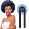 Double layered silk bonnet hair care sleeping hat with elastic tie band.