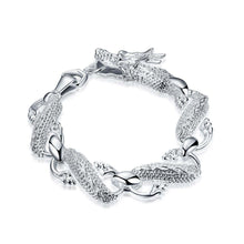  Unisex white dragon bracelet with silver electroplated detailing made from environmentally-friendly copper.