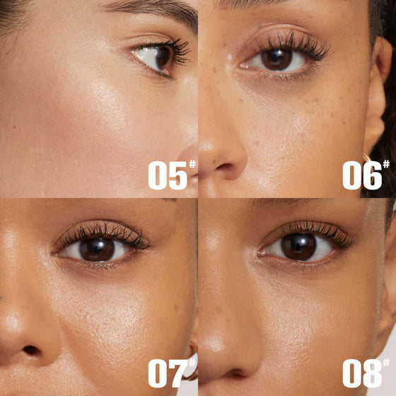 PHOFAY Full Coverage Foundation application results on different skin tones.