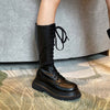 Thick-soled round toe side zipper high boots for women with fashionable design.