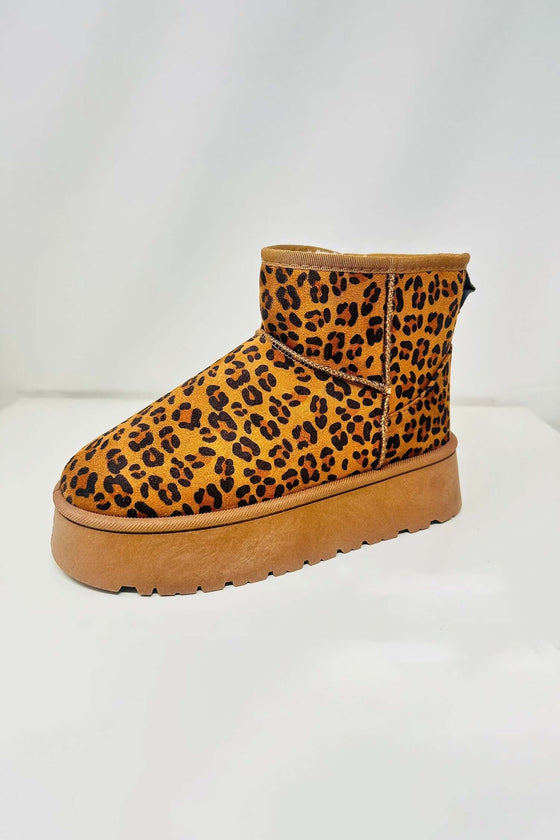 WILD DIVA Thermal Furry Leopard Platform Booties with faux fur lining and leopard print.