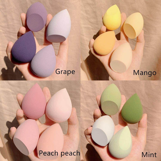 Multicolored makeup egg sponges in a box for flawless application.