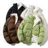 Women's stand-up collar winter coat with pockets in various colors; warm plush thickened jacket.