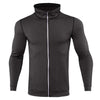 Men's black long sleeve zip sport t-shirt made from durable polyester for maximum comfort during workouts.