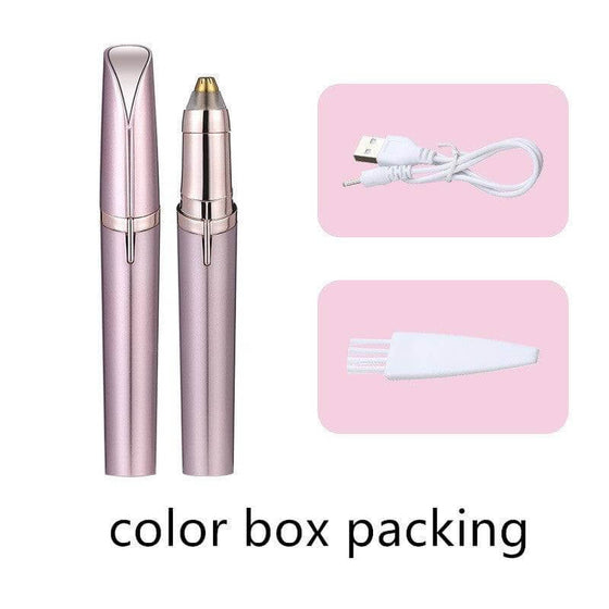 Eyebrow Epilator Maqui gem Professional Complete Trimmer with gold-plated head and built-in LED light in color box packing.