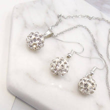  Full Diamond Ball Jewelry Crystal Set with Earring and Necklace on Marble Background