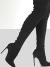 Point Toe Over Knee Stiletto Boots in black showcasing high heel design for style and confidence.