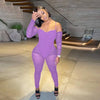 Women's sheer mesh patchwork romper jumpsuit with long sleeves in purple.