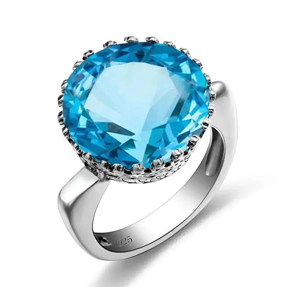 925 sterling silver ring with 15ct round created aquamarine for women.