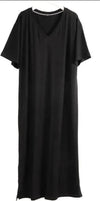 Oversized V Neck Women Boho Dress in black, flowy and breathable fabric.