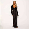 Women's Hot Fashion Long Sleeve Chiffon Dress in Black - Stylish V-neck Design