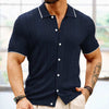 Short-sleeve summer button-up polo shirt in high-quality Tencel fabric with lapels, perfect for stylish businessmen.