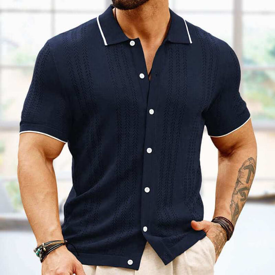 Short-sleeve summer button-up polo shirt in high-quality Tencel fabric with lapels, perfect for stylish businessmen.