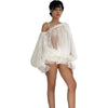 See-through white flared sleeves top with elegant bell sleeves.