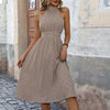 Fashionable high waist plaid dress for women in khaki, available in sizes S-XL.