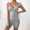 Women's fashionable slim-fit suspender jumpsuit in shallow flower ash color.