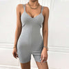 Women's fashionable slim-fit solid color suspender jumpsuit, shallow flower ash, chic summer style.