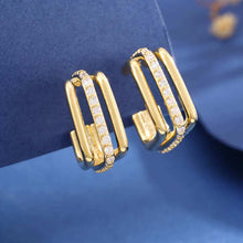  Elegant gold electroplated three-layer square stud earrings with geometric design.