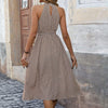 Fashion women dress high waist plaid pattern in khaki, size S-XL.