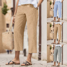  Solid Color High Waist Harem Casual Pants in khaki, gray, and blue, cotton material, stylish and versatile design, sizes S-2XL.