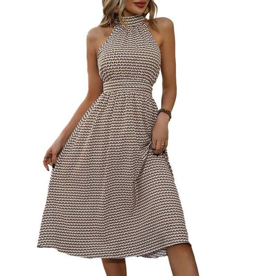 Fashion women dress high waist plaid pattern in khaki.