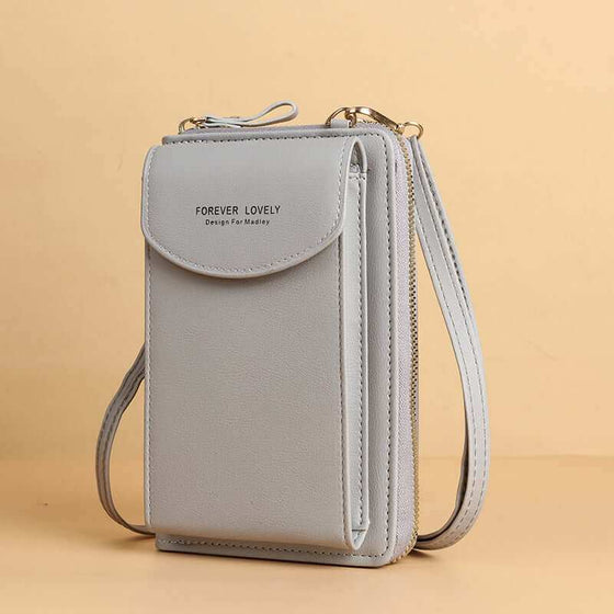 Women mobile phone crossbody large wallet shoulder bag in synthetic leather with PU material, spacious and stylish.