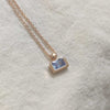 Minimalist Candy Aquamarine Perfume Bottle Necklace for Women with zircon pendant on O-ring chain.