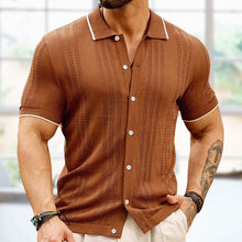  Short-sleeve summer button-up lapel shirt for businessmen in brown Tencel fabric.