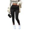 Women's black fashion temperament pure color slim trousers.