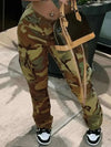 Camo Print Side Pocket Cargo Pants for Women with camouflage design and side pockets.