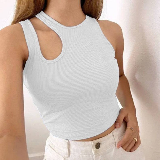 Women's white camisole, hollowed-out design, European style, Plush Fashions.