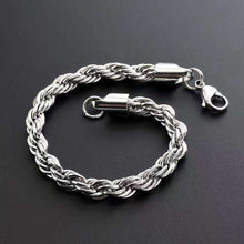  Men's retro titanium steel twist bracelet with lobster clasp on black background.