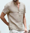 Casual linen solid color shirt with button V neck for men.