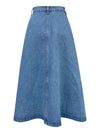 Buttoned Midi Denim Skirt with Pockets, 85% cotton, 15% polyester, stylish and comfortable.