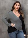 Plus Size Two-Tone Surplice Neck SweaterElevate your wardrobe with our Plus Size Two-Tone Surplice Neck Sweater! This sweater features a basic style with a touch of stretch for a comfortable fit. Made of 1SweaterPlush Fashion ShopPlush Fashion Shop-Tone Surplice Neck Sweater