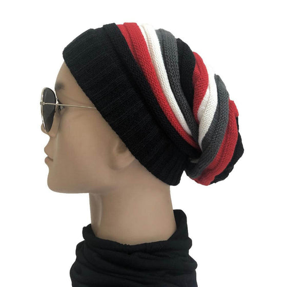 Colorful striped wool hat for outdoor fashion, warm and stylish.