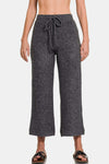 Zenana Drawstring Hacci Cropped Pants in soft fabric with a relaxed fit and pockets.