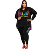 Plus size women's printed two-piece sports and leisure set with top and leggings.