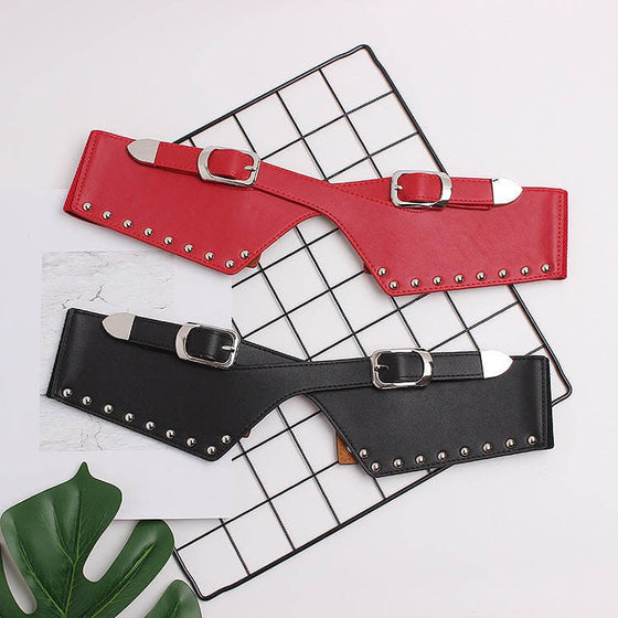 Women's Decorative Elastic Rivets, Wide BeltsTransform any outfit with our Women's Belts. Made with durable PU material, these simple yet stylish belts feature elastic waist closure and decorative rivets for a BeltsPlush Fashions ShopPlush Fashion ShopDecorative Elastic Rivets, Wide Belts