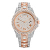 Watch Fashionable High-end Double Calendar Business Full Diamond Quartz with vintage-modern style and diamond accents.