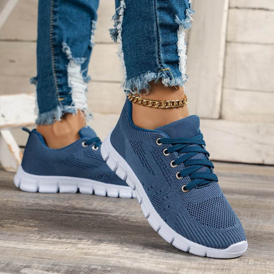 Fashion Blue Running Soft Bottom Comfortable Women's Shoes with mesh lining and wedge heel.