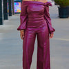 Women's personality fashion leather suit in wine red color, trendy stitching, available in sizes S-XXL.